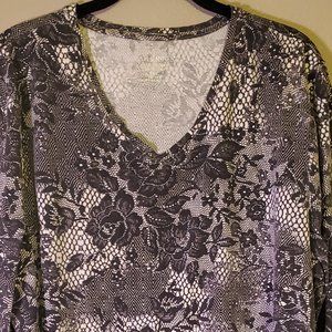 Catherine's Black T-Shirt with Lacy Floral Design (not actual lace)